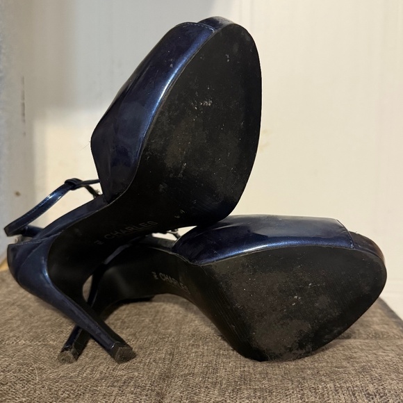 Navy Peep Toe Stilettos - Picture 7 of 8